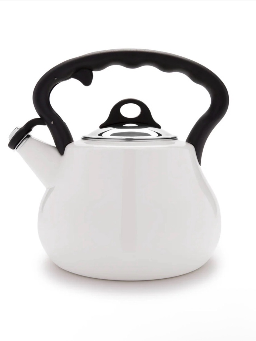 White Whistling Tea Kettle with Black Handle 2 qt/8 Cups